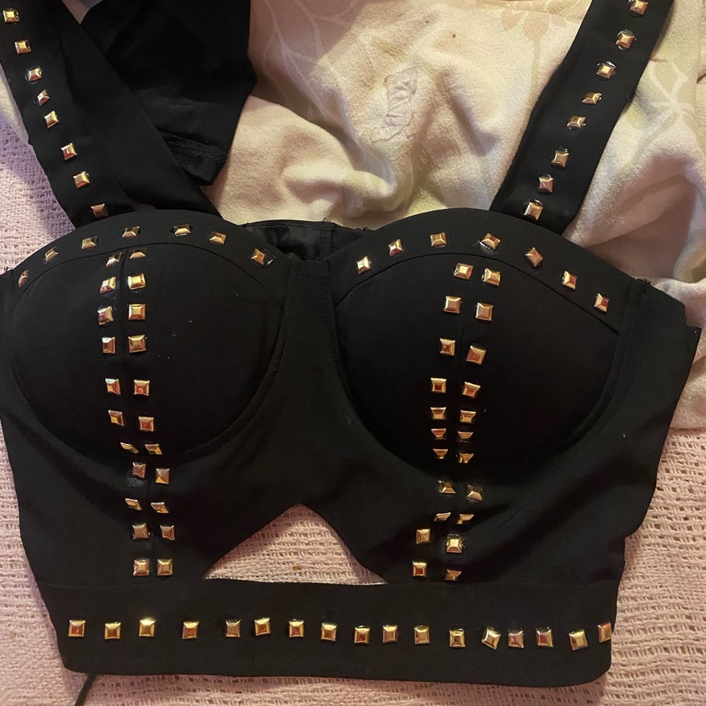 Forever 21 gold studded black bustier top (S)